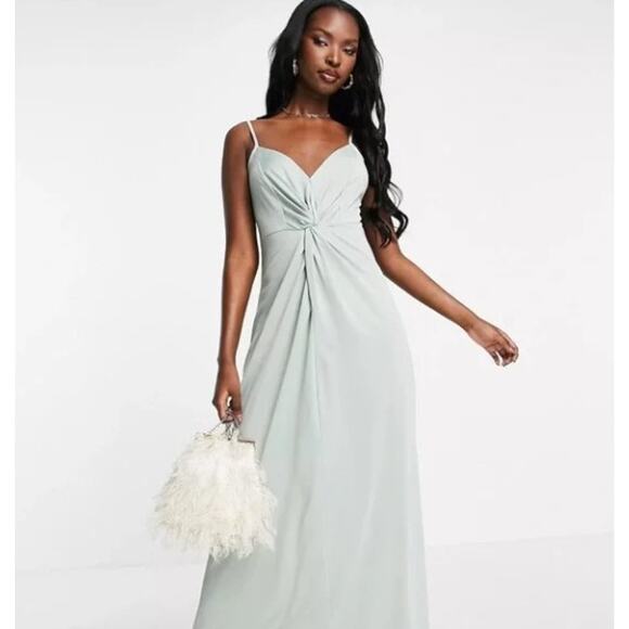Asos Design Sage Green Maxi Formal Bridesmaid Dress Size 12 - Picture 1 of 10